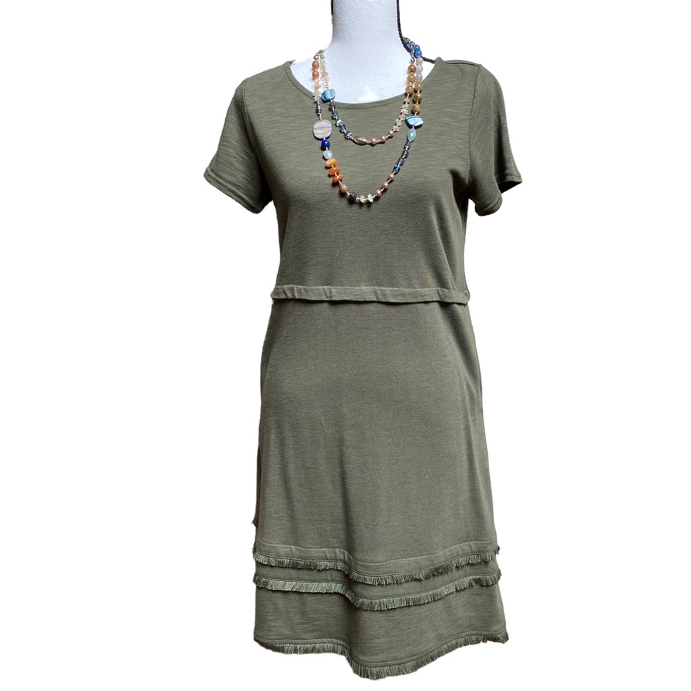 J.Jill Olive Fringe Trim Dress